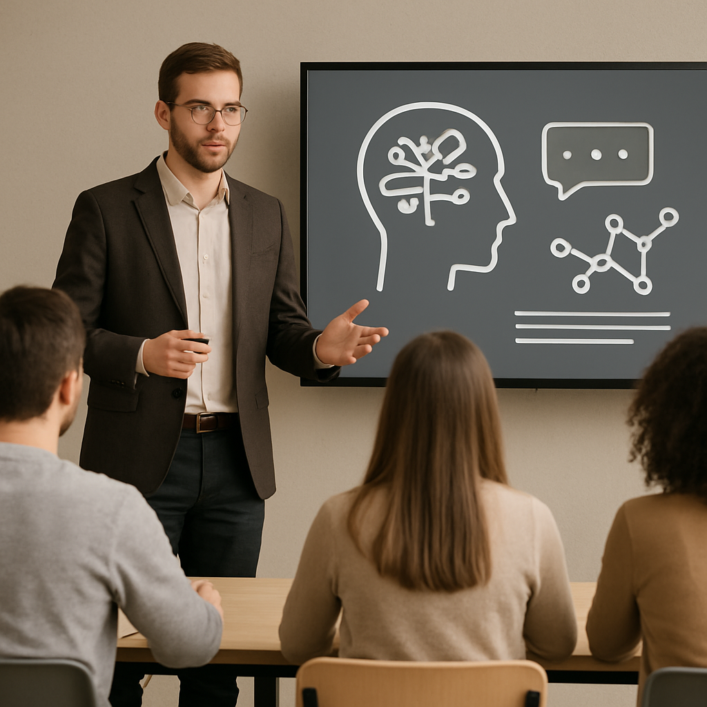 Docente che illustra concetti di intelligenza artificiale a una classe