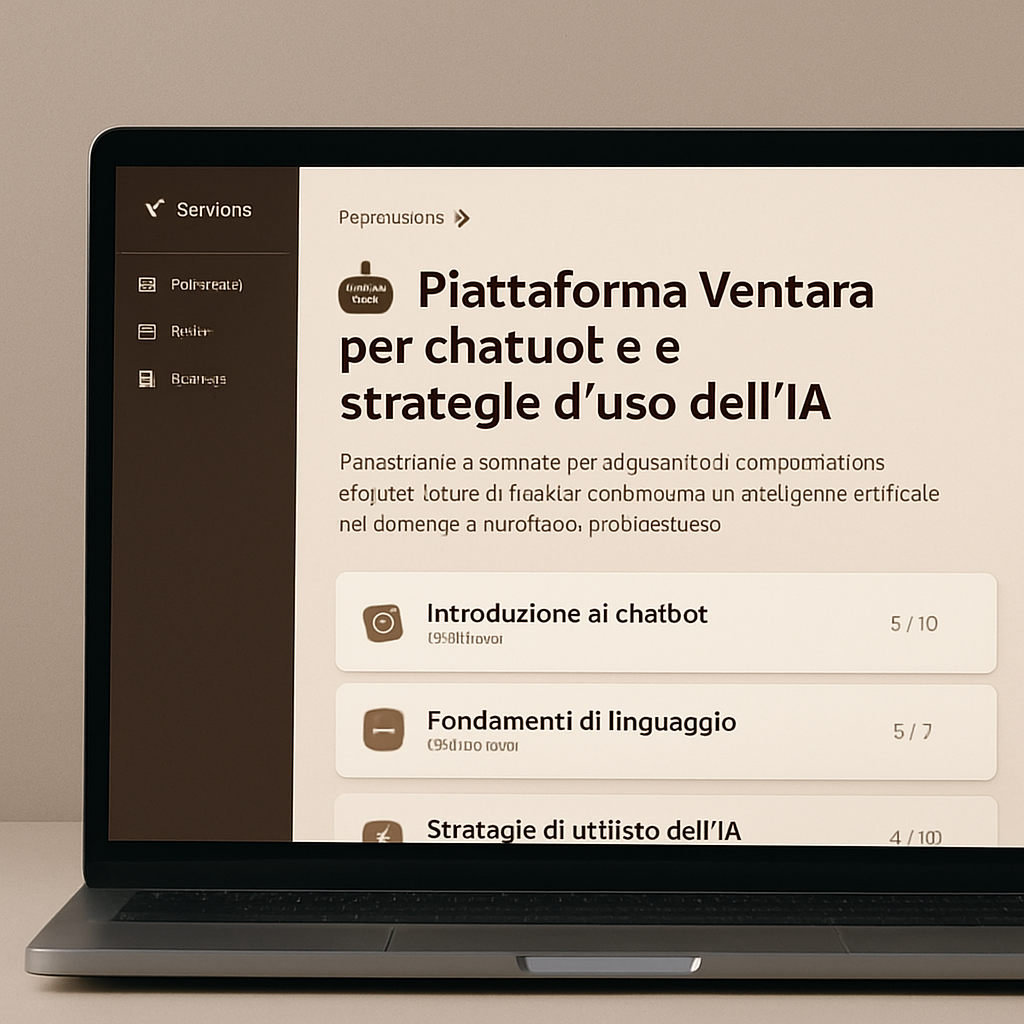 Interfaccia della piattaforma Ventara con corsi su chatbot e intelligenza artificiale